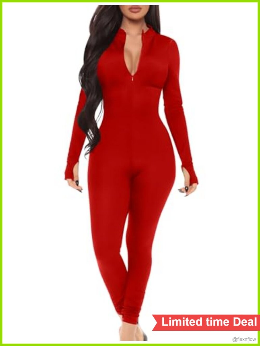 Women's Long Sleeve Zip Up Jumpsuit Romper Workout Gym